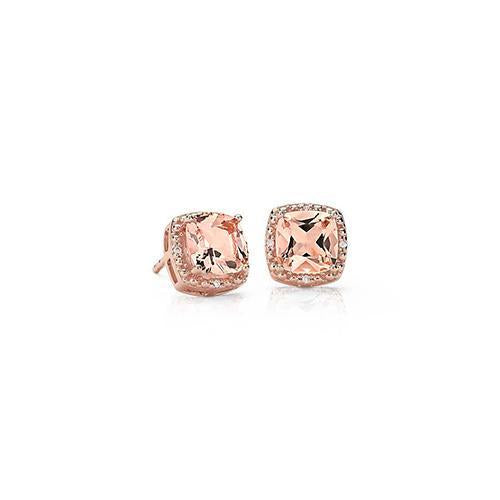 Coussin Morganite & Diamant 10 Carats Boucle D'Oreille Or Rose 14K - HarryChadEnt.FR