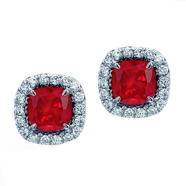 Coussin Rubis Avec Diamants 7.50 Ct Boucles D'Oreilles Or Blanc 14K - HarryChadEnt.FR