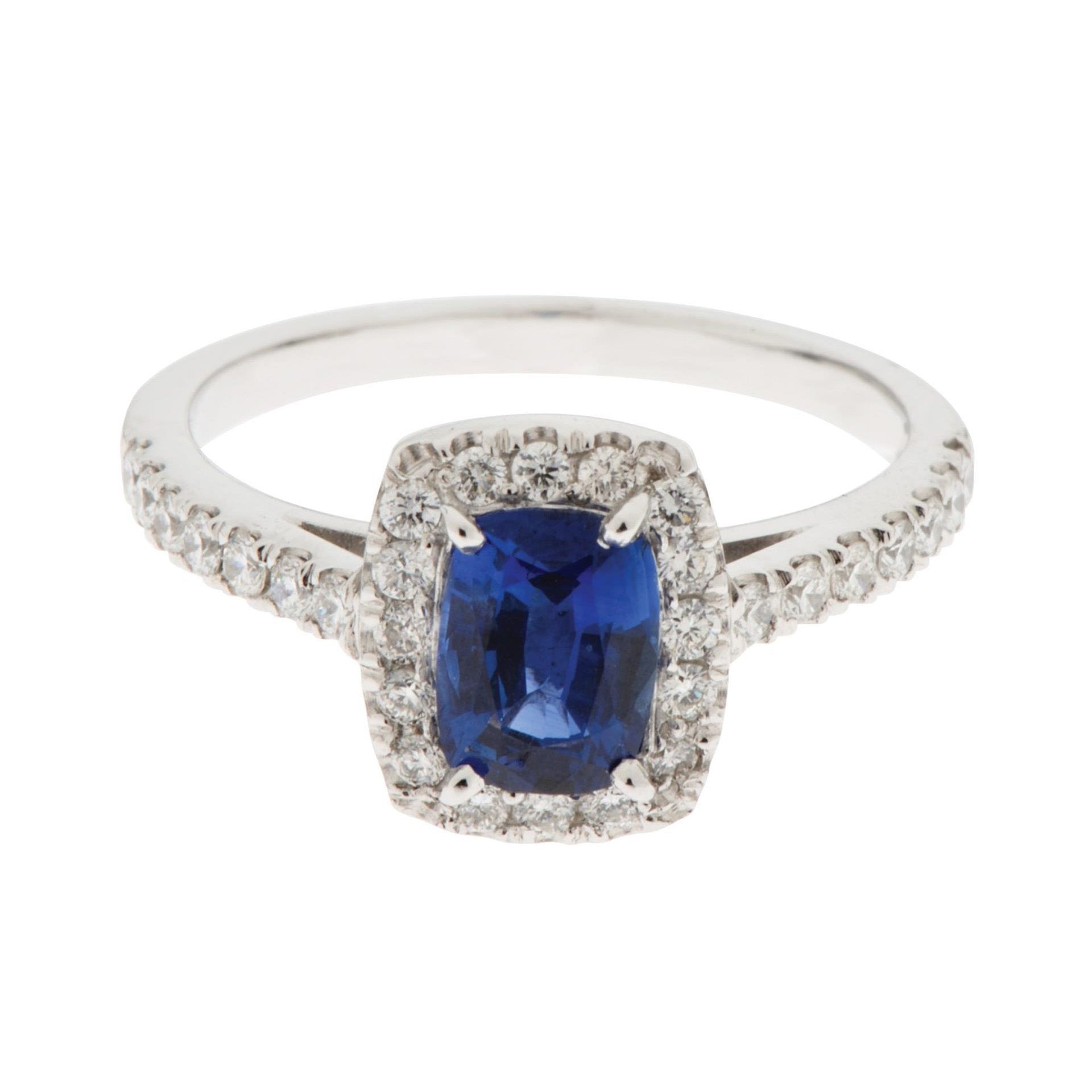 Coussin Saphir Avec Diamant Rond 3.90 Ct. Bague Or Blanc 14K - HarryChadEnt.FR