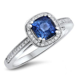 Coussin Sri Lanka Bleu Saphir Bague Diamant Or Massif 1.70 Ct