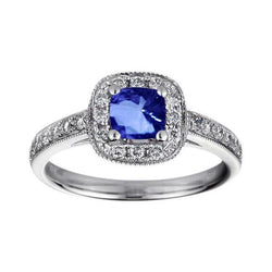 Coussin Sri Lanka Bleu Saphir Diamant 1.25 Ct. Bague Or Blanc 14K