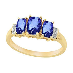 Coussin Sri Lanka Blue Sapphire Diamond Ring 3-Stone 5.26 Carat YG 14K