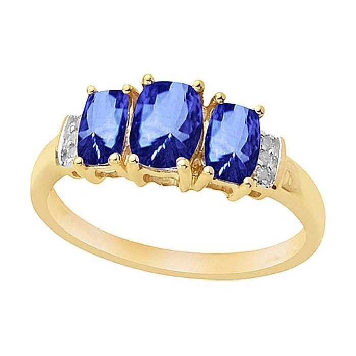 Coussin Sri Lanka Blue Sapphire Diamond Ring 3-Stone 5.26 Carat YG 14K - HarryChadEnt.FR