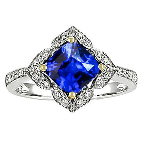 Coussin Sri Lanka Saphir Diamants Bague 5.66 Ct. Or bicolore - HarryChadEnt.FR