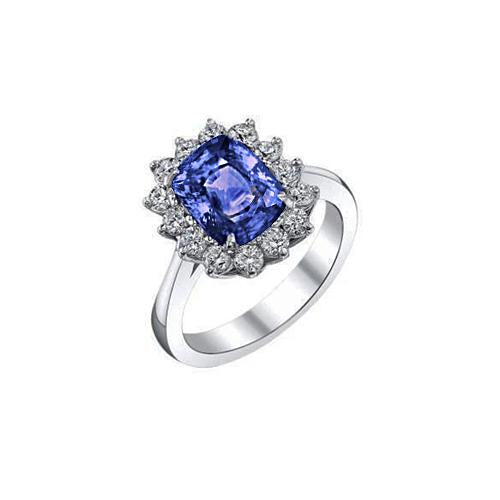 Coussin Tanzanite 4.30 Carat Diamants Halo Bague Or Blanc 14K - HarryChadEnt.FR