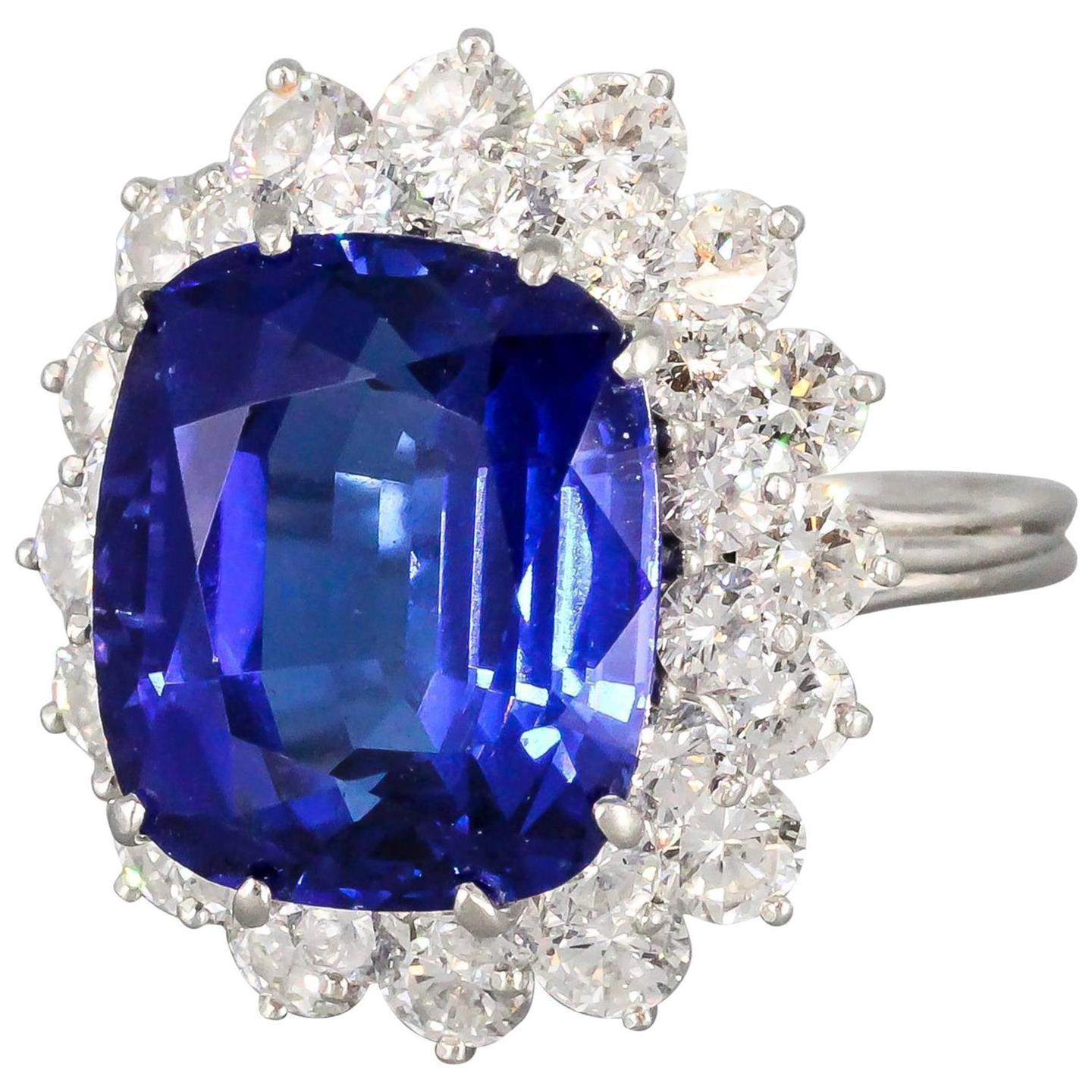 Coussin Tanzanite Avec Diamants Ronds Bague 5 Ct Or Blanc 14K - HarryChadEnt.FR