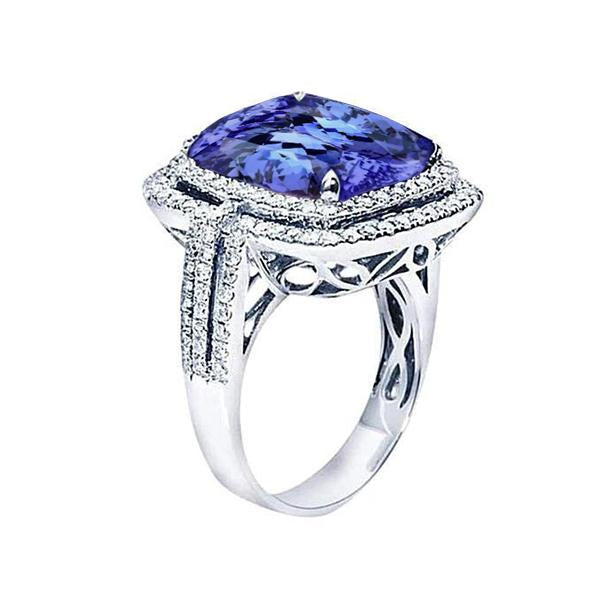 Coussin Tanzanite Et Diamants Ronds 4.50 Carats Bague Bijoux Pierres Précieuses - HarryChadEnt.FR