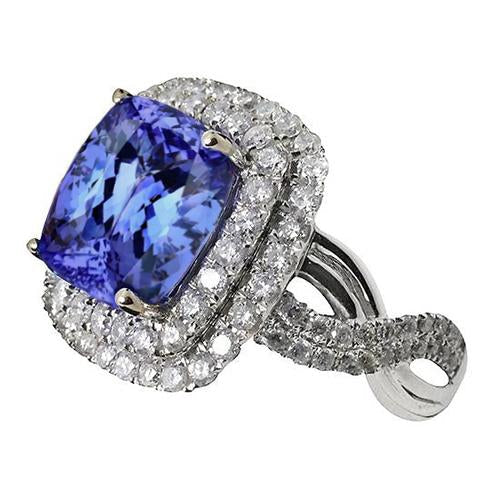 Coussin Tanzanite Solitaire Diamants Avec Accents Bague Fantaisie 7 Carats - HarryChadEnt.FR