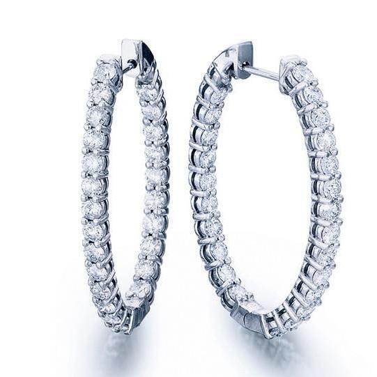 Boucles d'oreilles créoles diamants F Vvs1 taille ronde 4.80 carats or blanc 14K - HarryChadEnt.FR