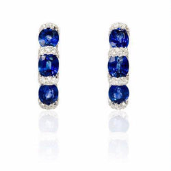 Créoles Saphir Sri Lankais Or Blanc Diamant 3.24 Carats