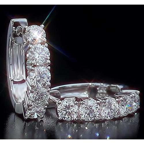 Boucles D'oreilles Style Créoles Diamant Rond Or Blanc 14K - HarryChadEnt.FR