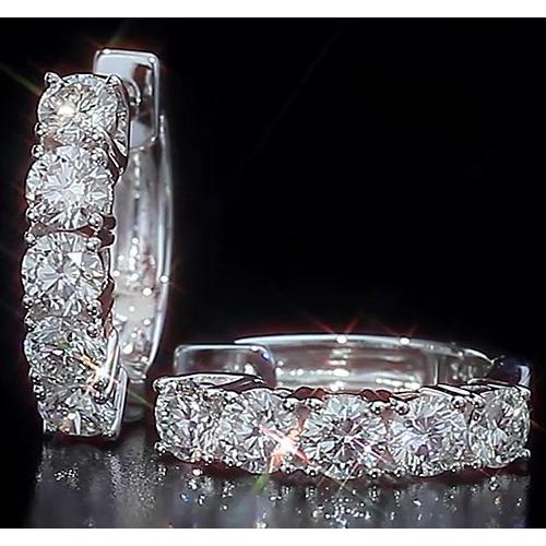 Boucles D'oreilles Style Créoles Diamant Rond Or Blanc 14K - HarryChadEnt.FR