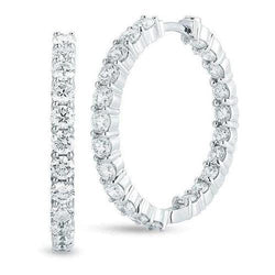 Créoles pour femmes de 7,00 Carats de Diamants taille ronde en Or blanc 14K