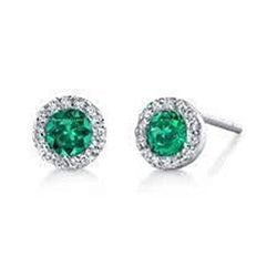 Dames 2.50 Carats Boucles d'Oreilles Halo Vert Emeraude Or Blanc 14K