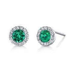 Dames 2.50 Carats Boucles d'Oreilles Halo Vert Emeraude Or Blanc 14K - HarryChadEnt.FR