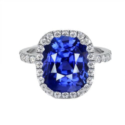 Dames Halo Diamant Bague Coussin Bleu Saphir Fiançailles 9.75 Carats