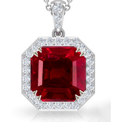 Dames Rondes Diamant Halo Gemstone Pendentif Asscher Cut Ruby 12 Carats