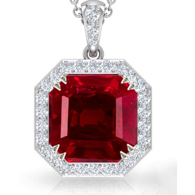 Dames Rondes Diamant Halo Gemstone Pendentif Asscher Cut Ruby 12 Carats - HarryChadEnt.FR