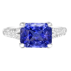 Diamant Bijoux Bague Radiant Saphir Pave Split Shank 4 Carats