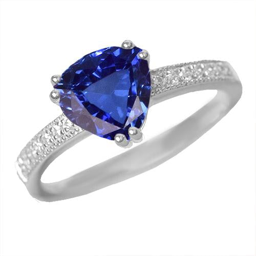 Diamant Bijoux Bague Saphir Bleu Taille Trillion Double Griffe 2 Carats - HarryChadEnt.FR