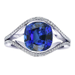 Diamant Bijoux Bague Saphir Ceylan Ovale Tige Fendue 4.50 Carats