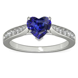 Diamant Bijoux Coeur Ceylan Bague Saphir 2.50 Carats Accentué