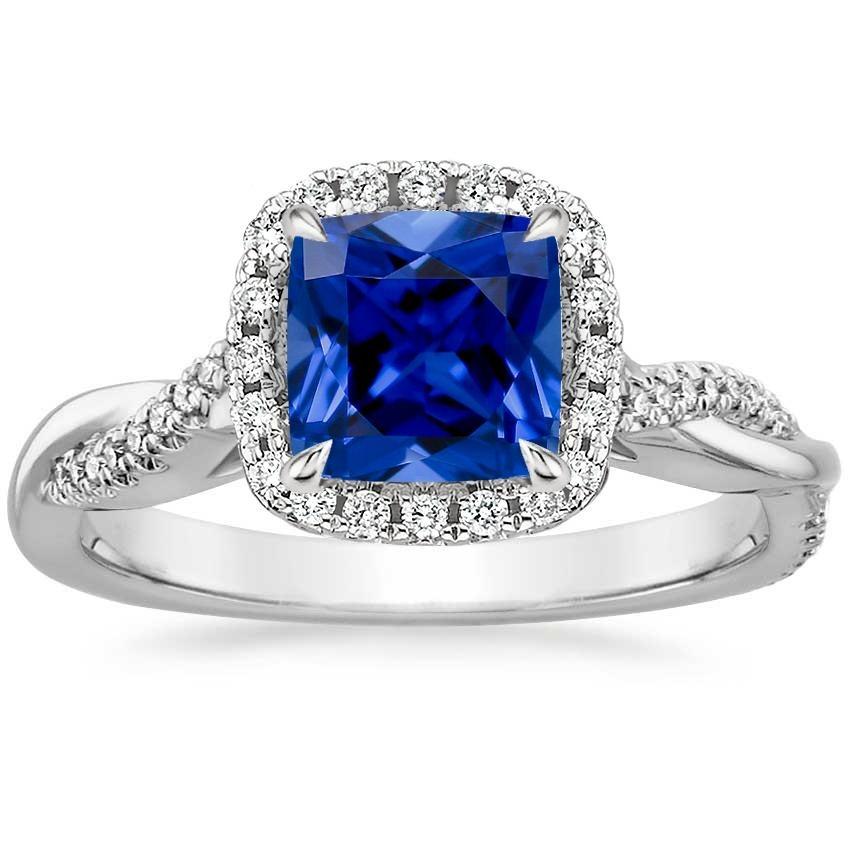 Diamant Halo Bague Coussin Bleu Saphir Pavé Serti Accentué 3.25 Carats - HarryChadEnt.FR