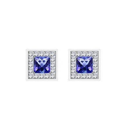 Diamant Halo Ceylan Bleu Saphir 4.60 Ct Boucles D'Oreilles Or Blanc 14K - HarryChadEnt.FR