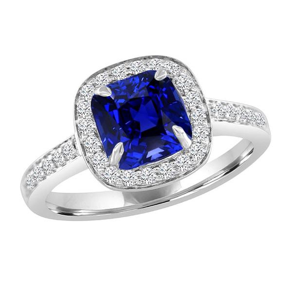 Diamant Halo Cushion Ceylan Saphir Bague Pavé Or 3.50 Carats - HarryChadEnt.FR