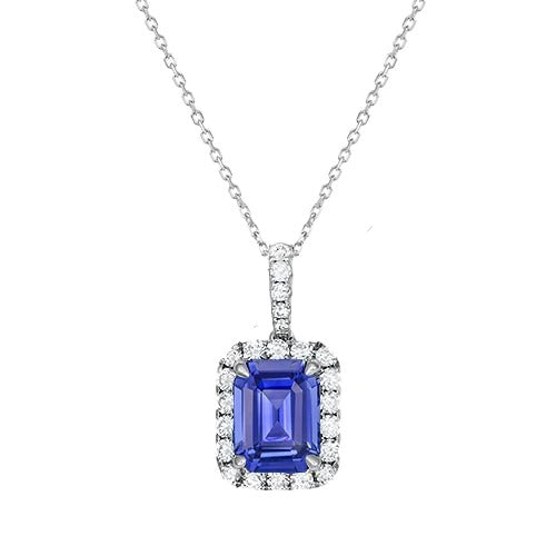 Diamant Halo Émeraude Ceylan Saphir Pendentif Or Bijoux 1.75 quilates