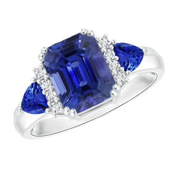 Diamant Pierre Gemme Bijoux Emeraude & Poire Bleu Saphirs Bague 4 Carats