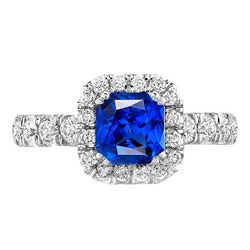 Diamant Rond Halo Radiant Bleu Saphir 4 Carats Or Blanc 14K