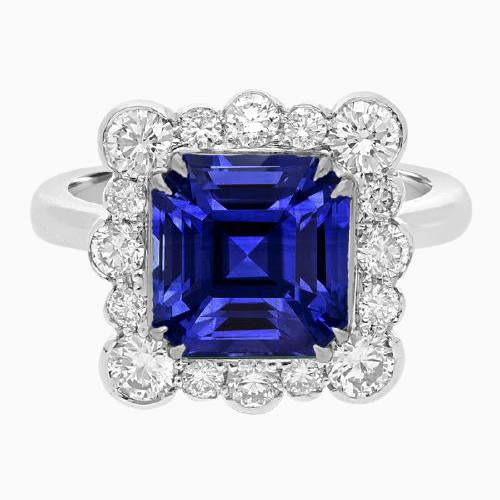 Diamant rond Halo Bijoux Asscher Cut Femmes Bague Saphir 3.50 Carats - HarryChadEnt.FR