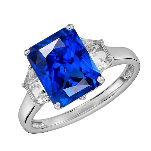Diamant trapèze 3 pierres et saphir Srilanka taille radiant 4 carats - HarryChadEnt.FR