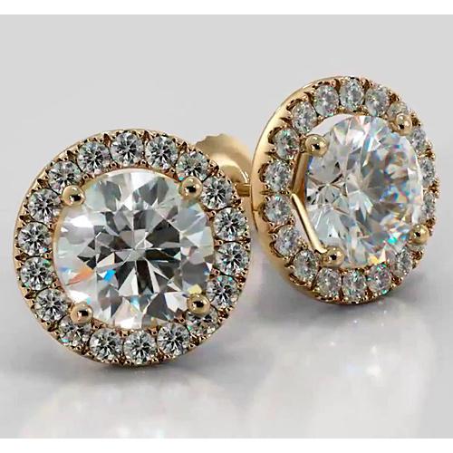 Diamants Halo Studs 4 Carats Or Jaune 14K - HarryChadEnt.FR