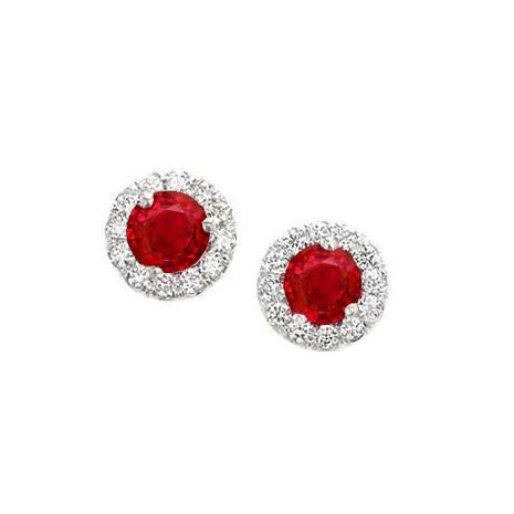 Diamants blancs 5.90 ct. Boucles D'oreilles Halo Rubis Rouge Avec Clous Or 14K - HarryChadEnt.FR