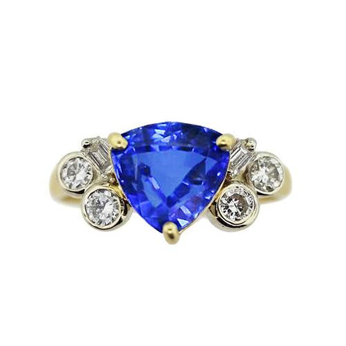 Diamants saphir Sri Lanka taille trillion en or jaune 6.11 ct. Anneau - HarryChadEnt.FR