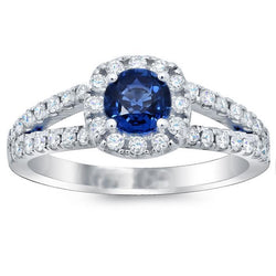Diamants saphir bleus ronds 3.50 carats bijoux bague en pierres précieuses halo