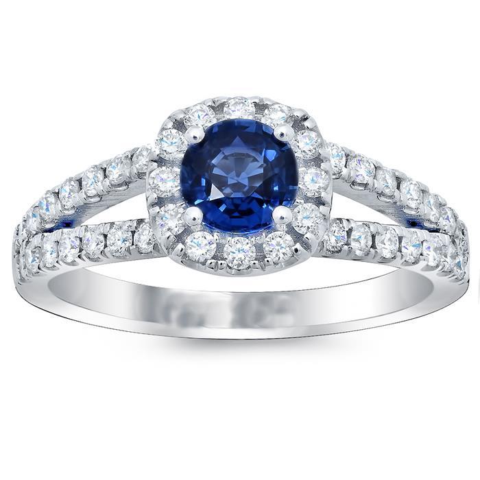 Diamants saphir bleus ronds 3.50 carats bijoux bague en pierres précieuses halo - HarryChadEnt.FR