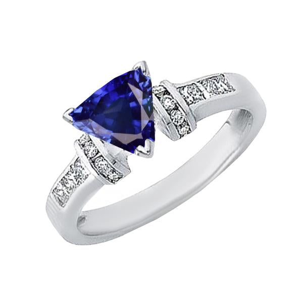 Diamond Jewelry Bague Saphir Trillion 2 Carats Or Blanc 14K - HarryChadEnt.FR