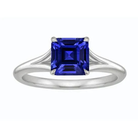 Eagle Claws Solitaire Asscher Cut Anneau Split Shank Blue Sapphire 1.50 Carats