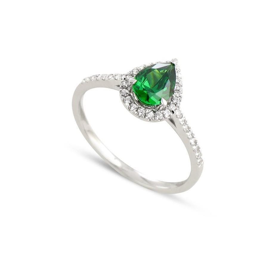 Émeraude verte avec diamants blancs 5.70 ct. Bague Or Blanc 14K 14K - HarryChadEnt.FR