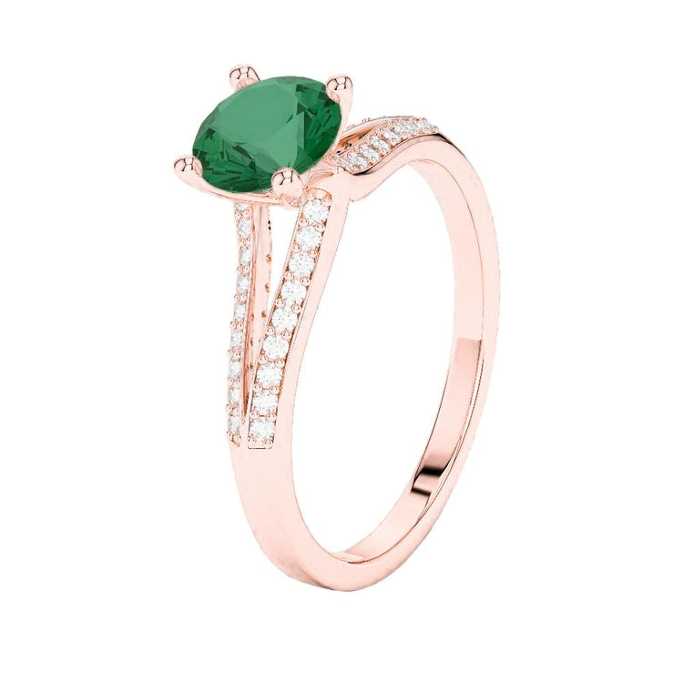 Émeraude verte de taille ronde de 2.85 ct avec diamants en or rose 14 carats - HarryChadEnt.FR