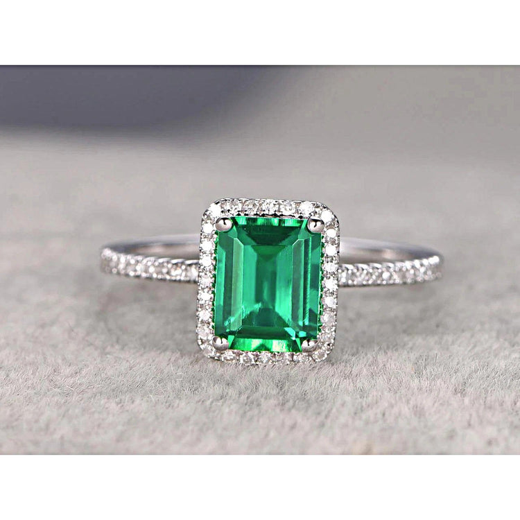 Émeraude verte taille émeraude de 3.55 ct avec bague de mariage en diamant rond - HarryChadEnt.FR