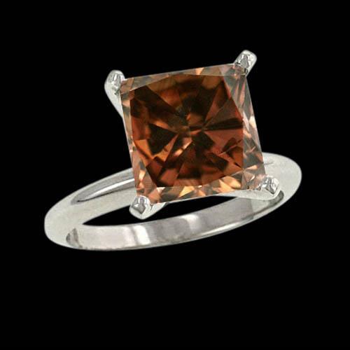 Énorme bague de fiançailles en pierres précieuses de diamant de taille radiante de 3 ct de champagne - HarryChadEnt.FR