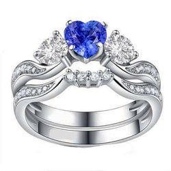 Ensemble Alliance 3 Pierres Coeur Saphir Bleu & Diamants Ronds 3 Carats