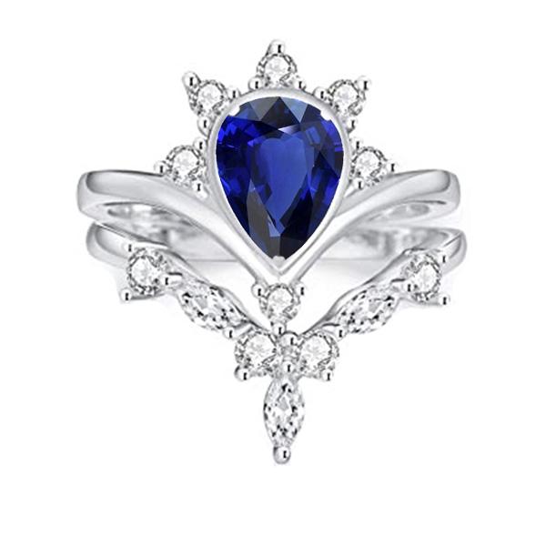 Ensemble Alliance Diamant Poire Ceylan Saphir 3 Carats Style Couronne - HarryChadEnt.FR