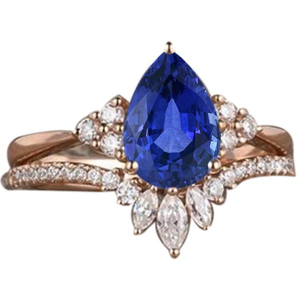 Ensemble Alliance Diamant Saphir Bleu Marquise & Rond 4 Carats - HarryChadEnt.FR