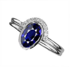 Ensemble Alliance Diamant & Saphir Bleu Ovale 3 Carats Or Blanc