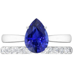 Ensemble Alliance Saphir Bleu Poire Or Blanc & Diamants 4.50 Carats